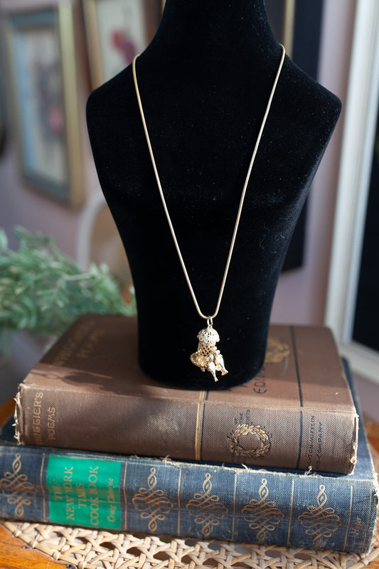 Bird Charm- Gold Bird Feeder Charm and Necklace- Bird Necklace- Vintage Necklace