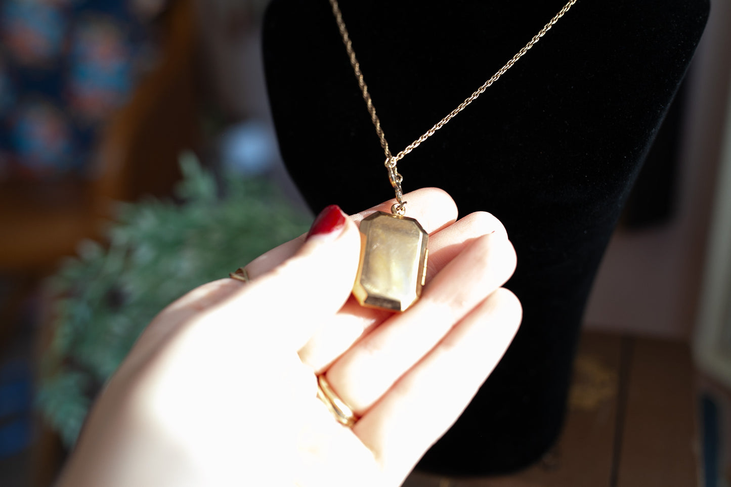 Vintage Necklace- Locket-Vintage 1928 Jewelry Brand -Octagon long necklace