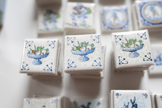 Vintage Tile - Small Tile - Dutch Tile - Netherlands- Porcelain Tile - Qty 1 Fruit Bowl Tile