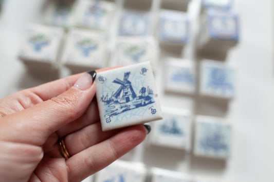 Vintage Tile - Small Tile - Dutch Tile - Netherlands- Porcelain Tile - Single Windmill Tile