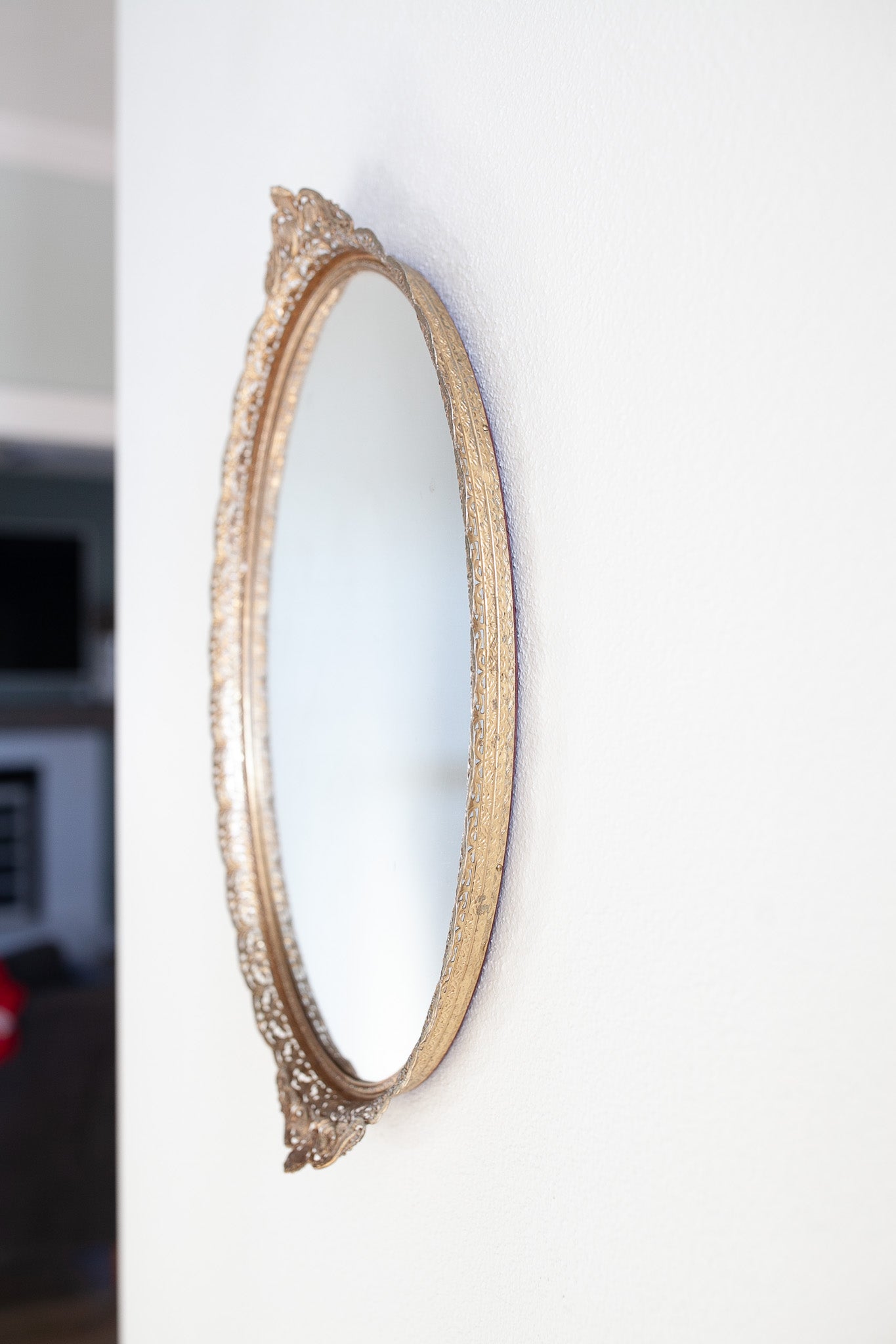 Vintage Mirror- Brass Filigree Mirror- Tray - Vanity Tray