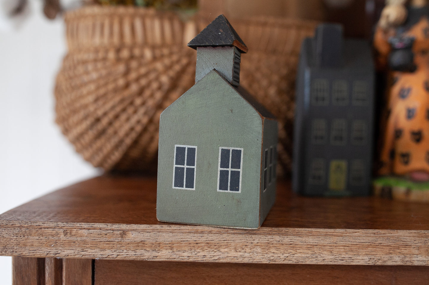 Vintage Wooden House - Wood Block House- Green House