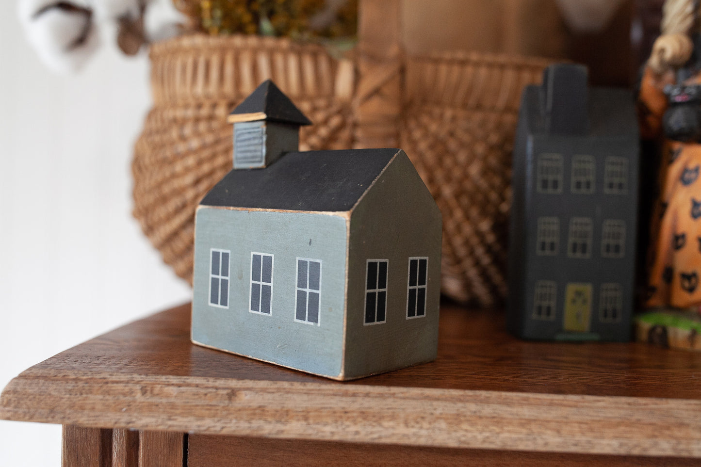 Vintage Wooden House - Wood Block House- Green House