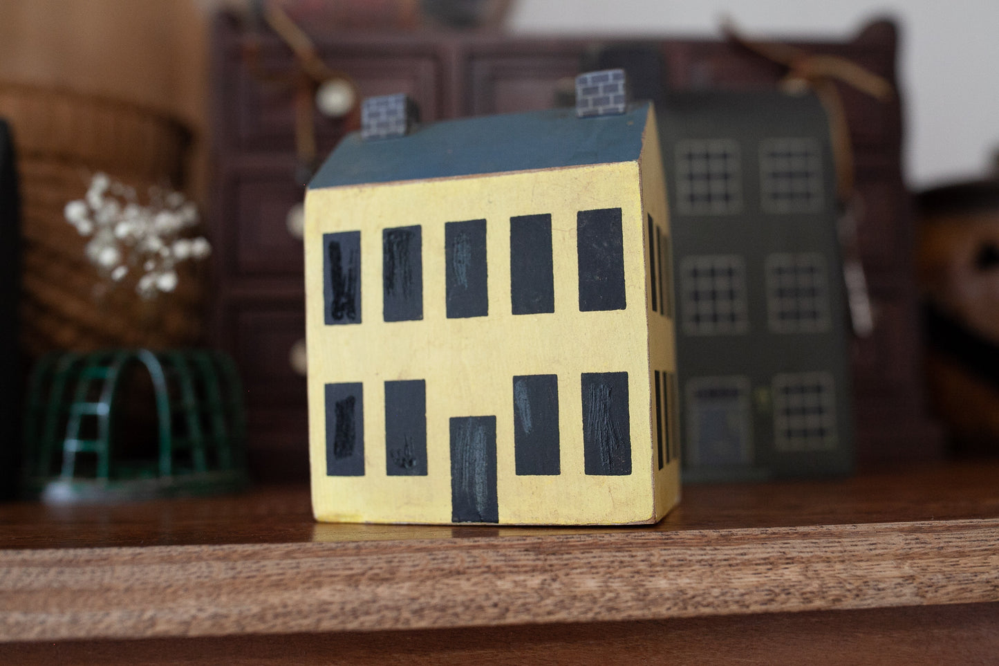 Vintage Wooden House - Wood Block House-Yellow House