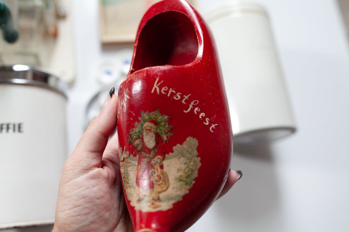 Vintage Clog - Dutch Shoe - Merry Christmas -Red Clog