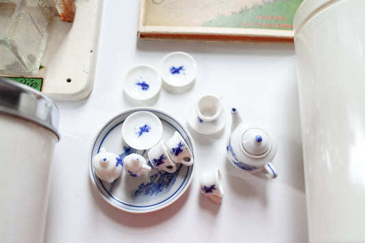 Vintage Miniature Tea Set - Blue and White Porcelain Tea Set