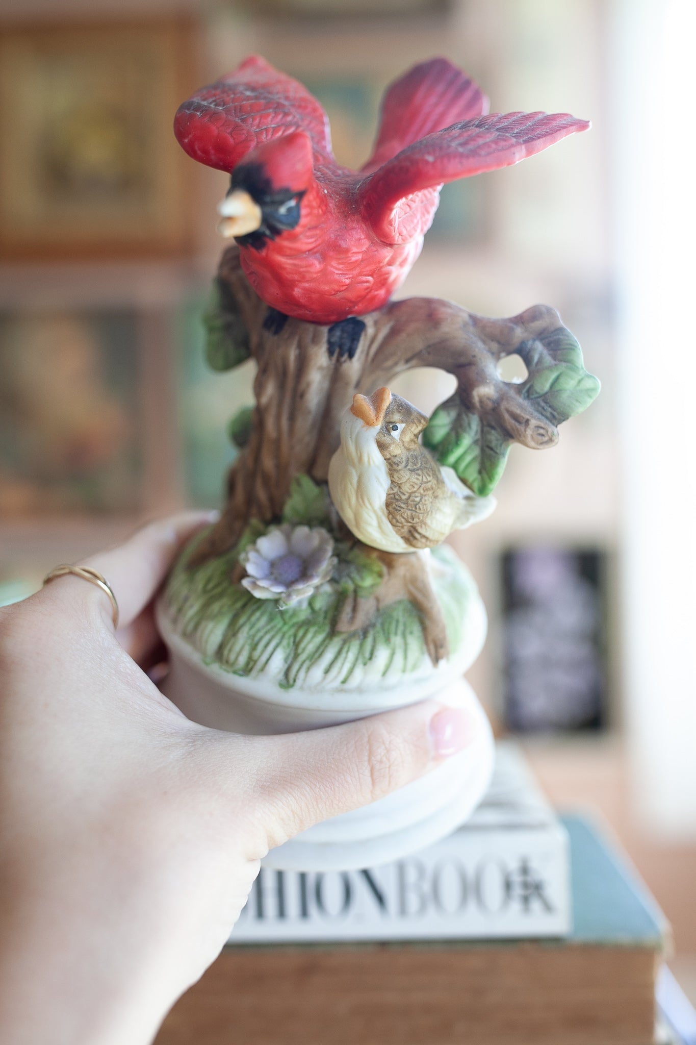 Vintage Bird- Cardinal Statue- Musical Box