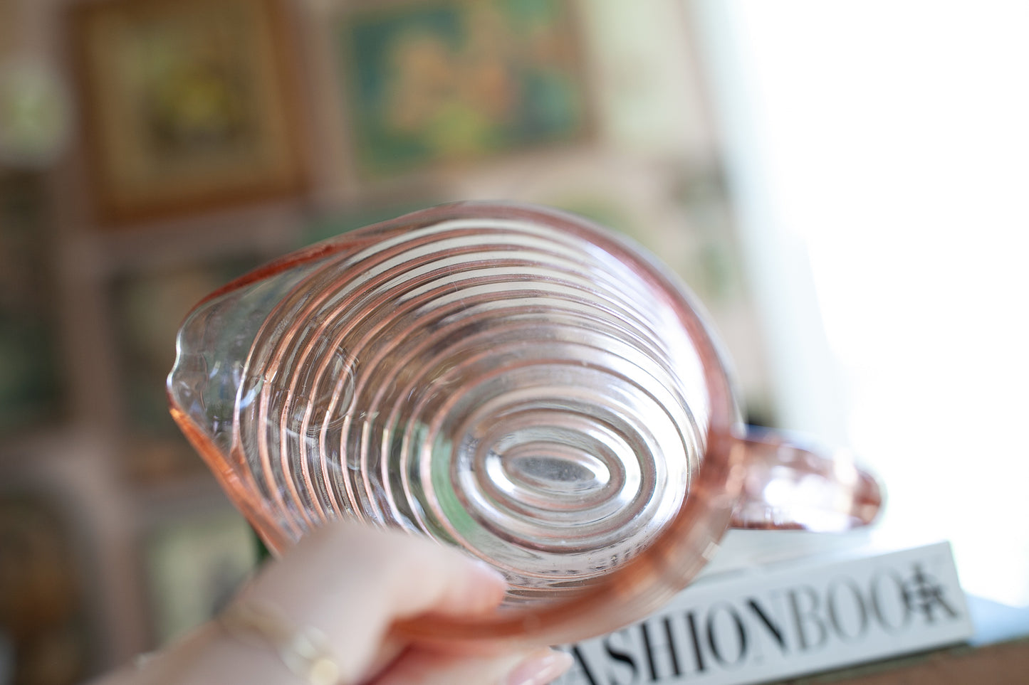 Vintage Pink Depression Glass Ribbed Sugar Bowl and Creamer