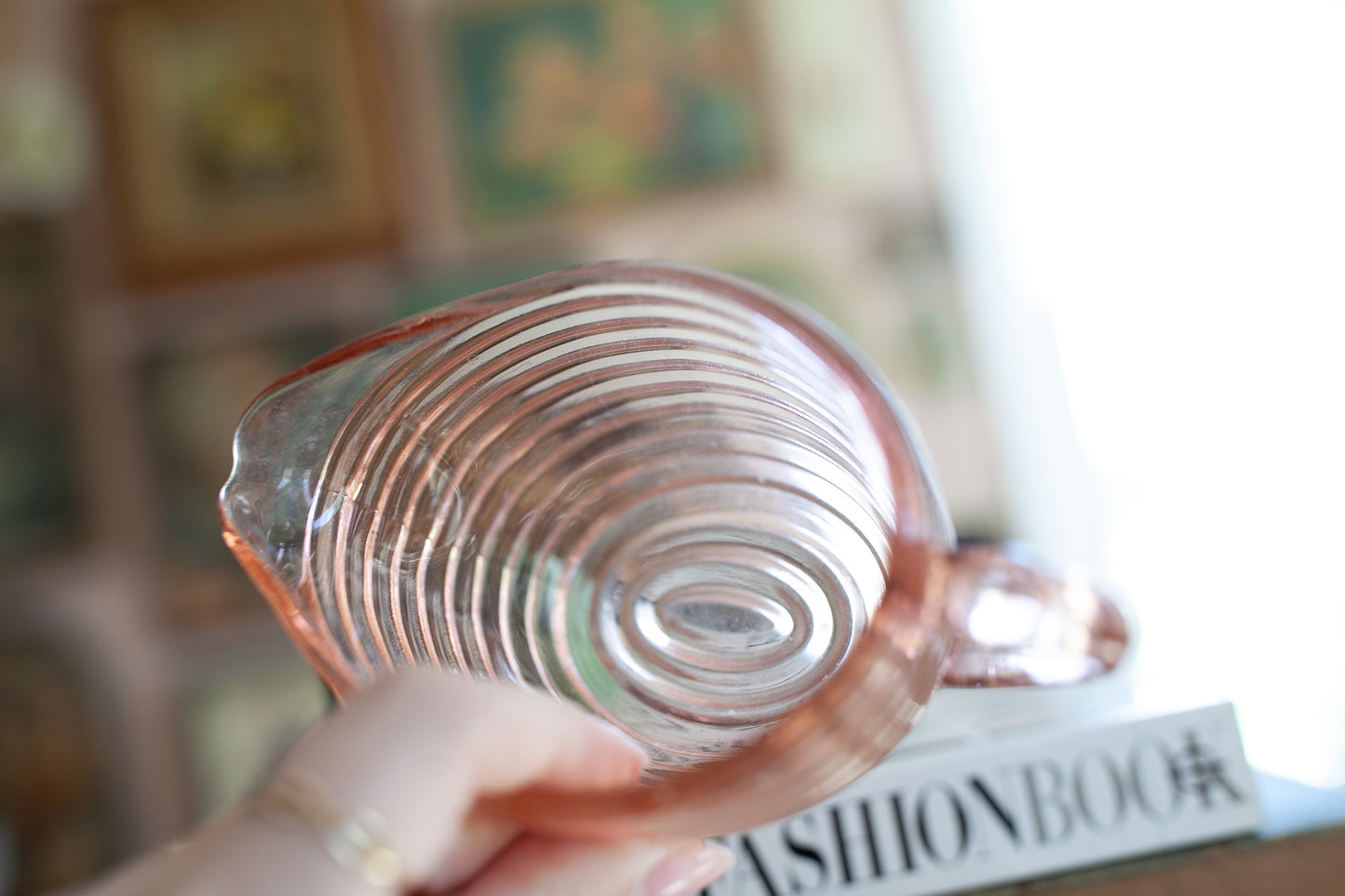 Vintage Pink Depression Glass Ribbed Sugar Bowl and Creamer