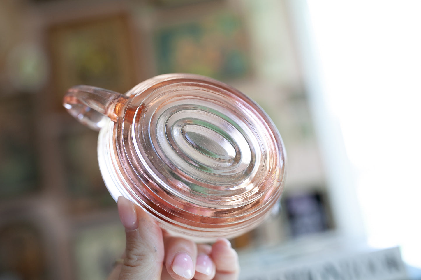 Vintage Pink Depression Glass Ribbed Sugar Bowl and Creamer