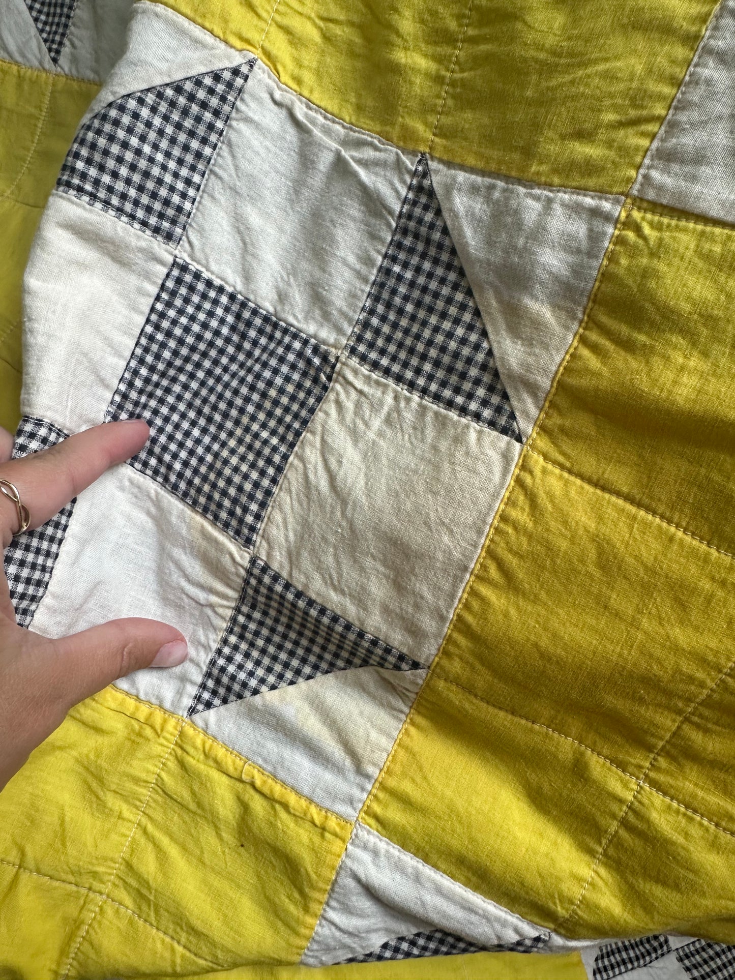 Vintage Quilt - Yellow Quilt -Shoo Fly Quilt