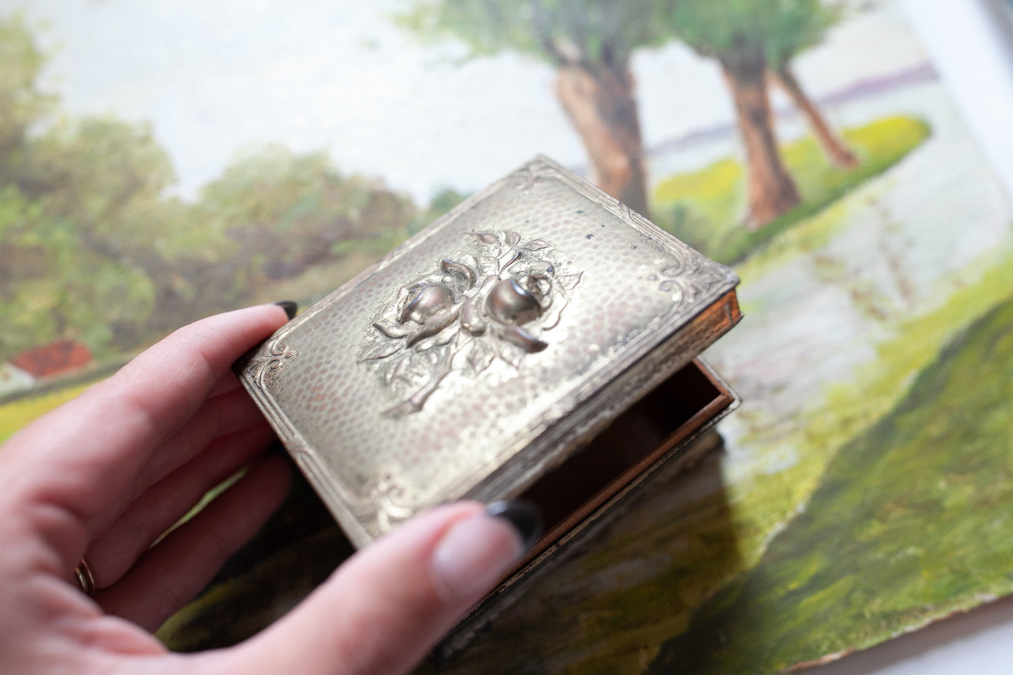 Vintage Silver Trinket Box - Rose Box