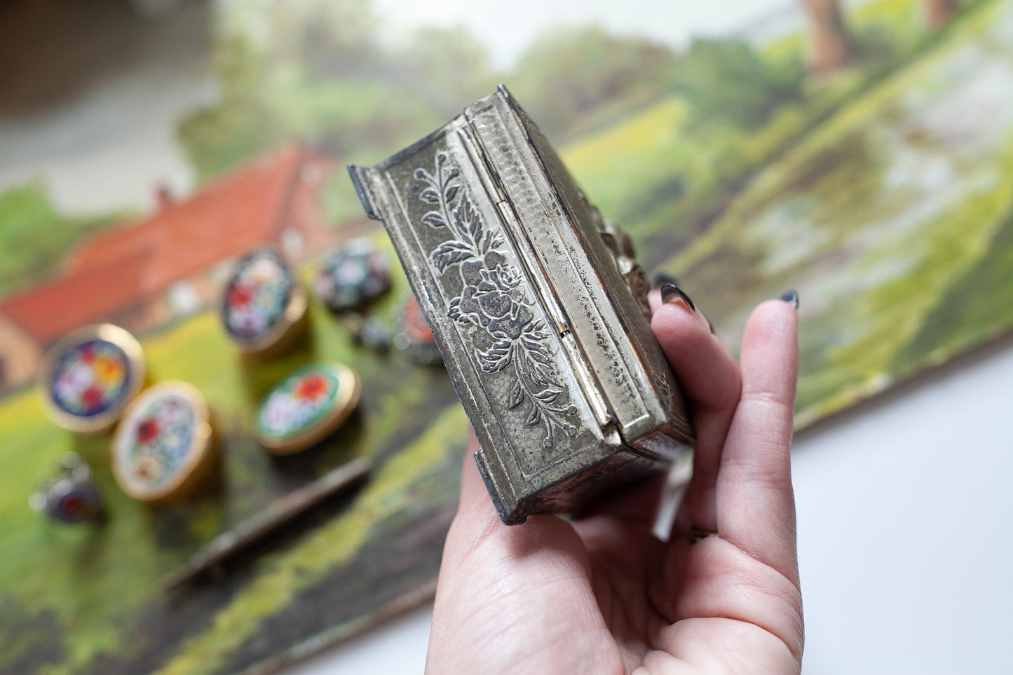 Vintage Silver Trinket Box - Rose Box