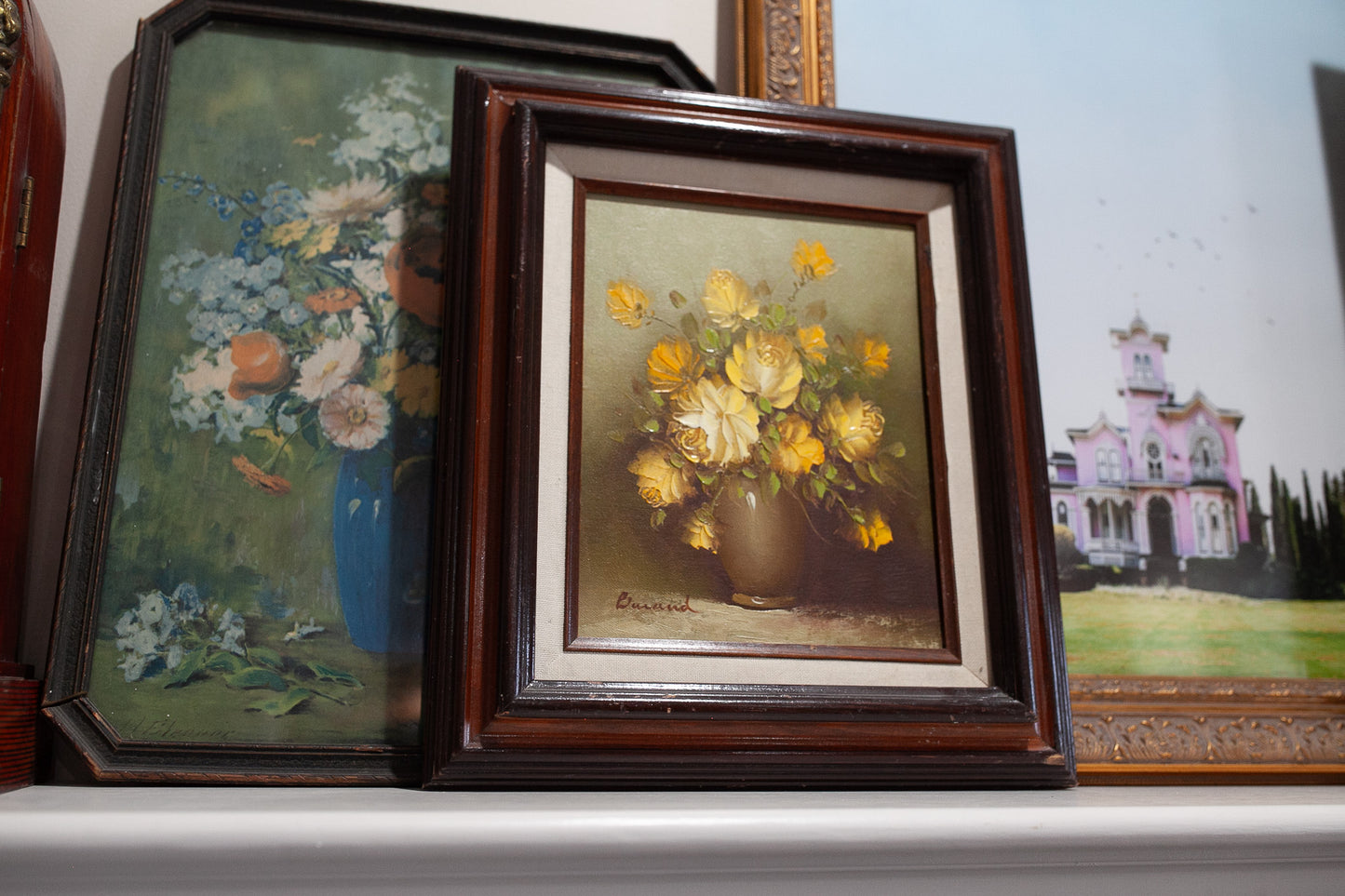 Vintage Floral- Framed Yellow Rose Painting