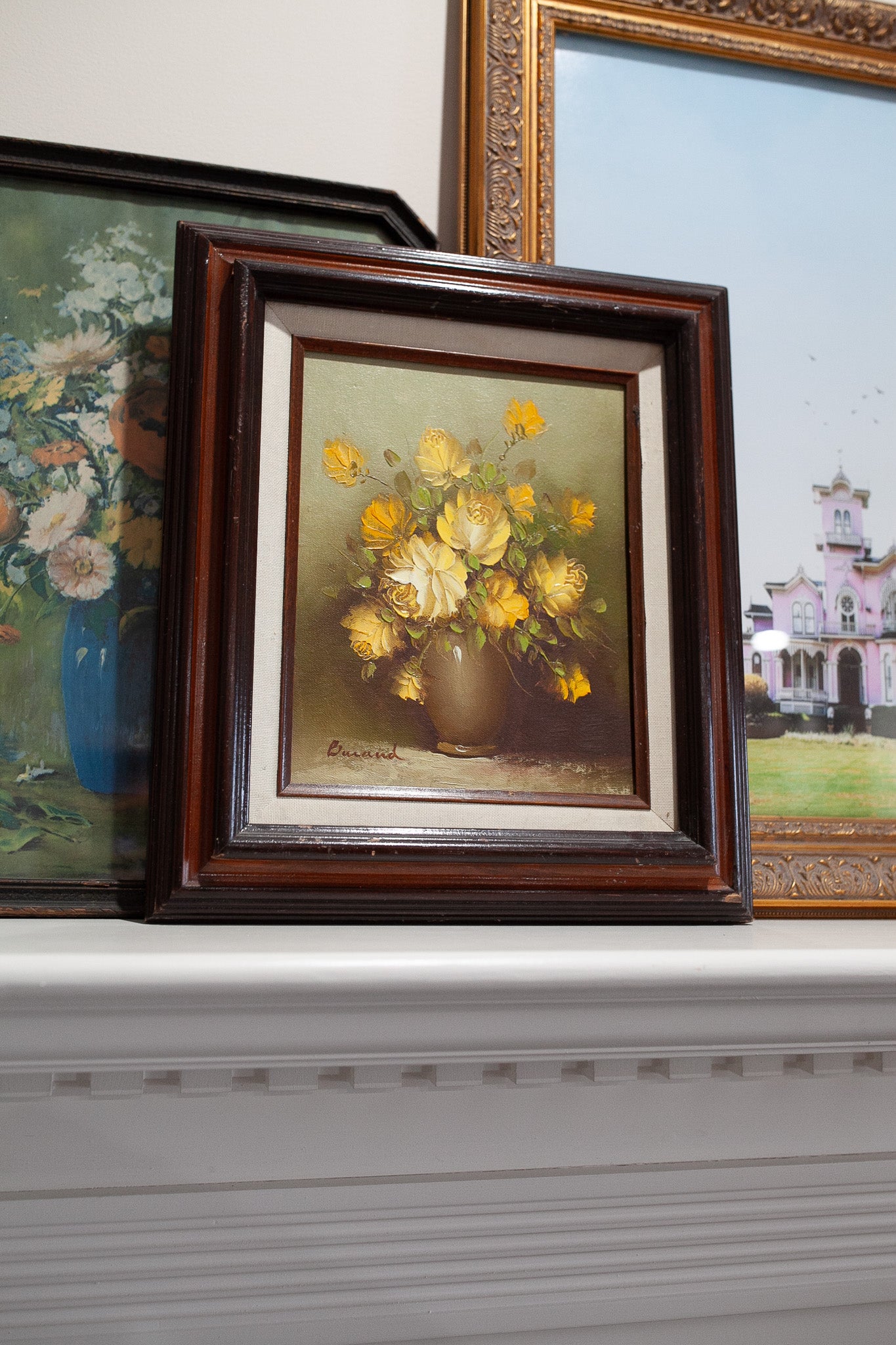 Vintage Floral- Framed Yellow Rose Painting