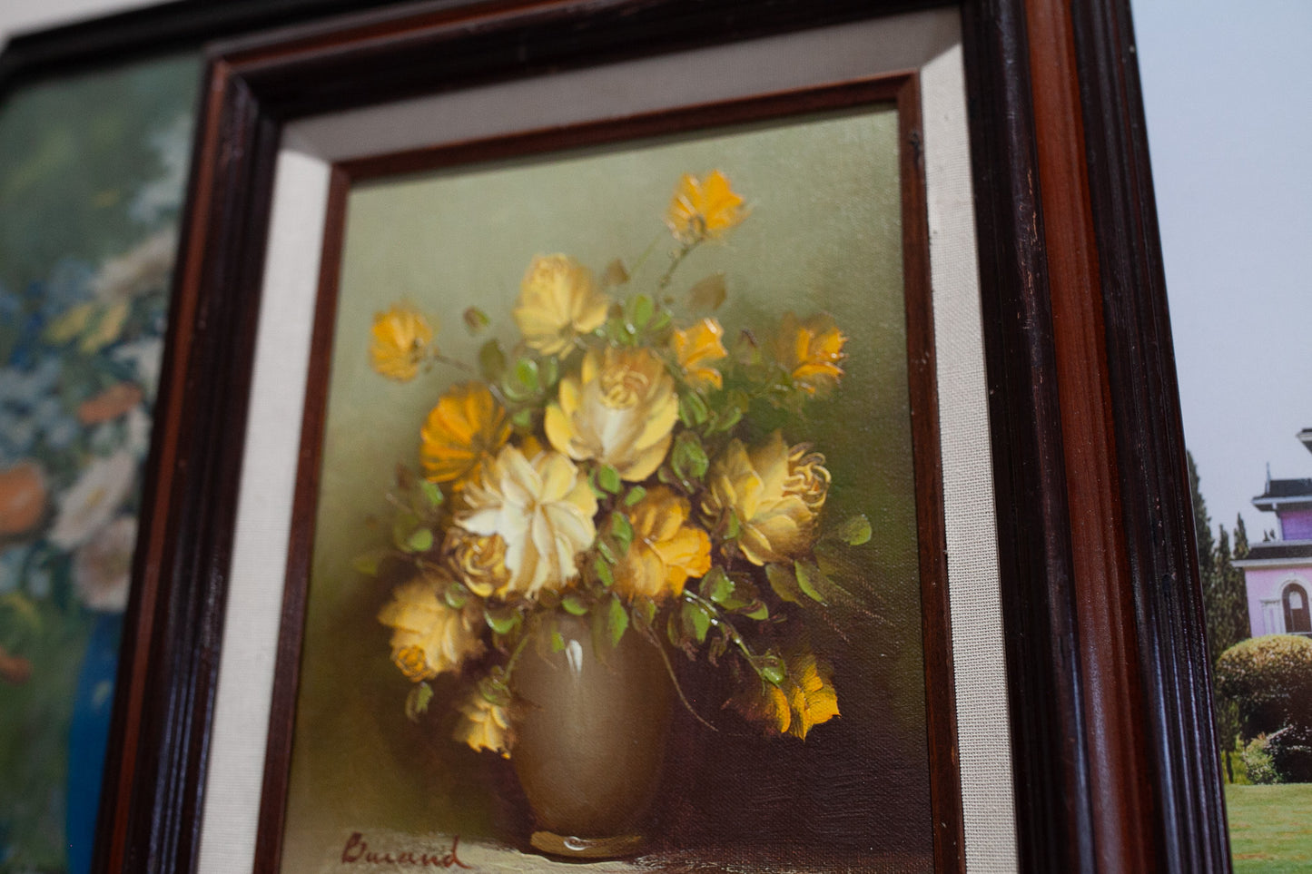 Vintage Floral- Framed Yellow Rose Painting