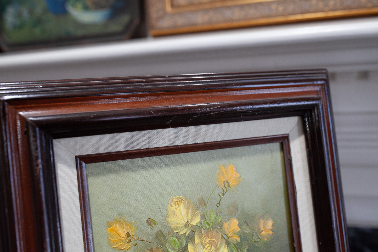 Vintage Floral- Framed Yellow Rose Painting