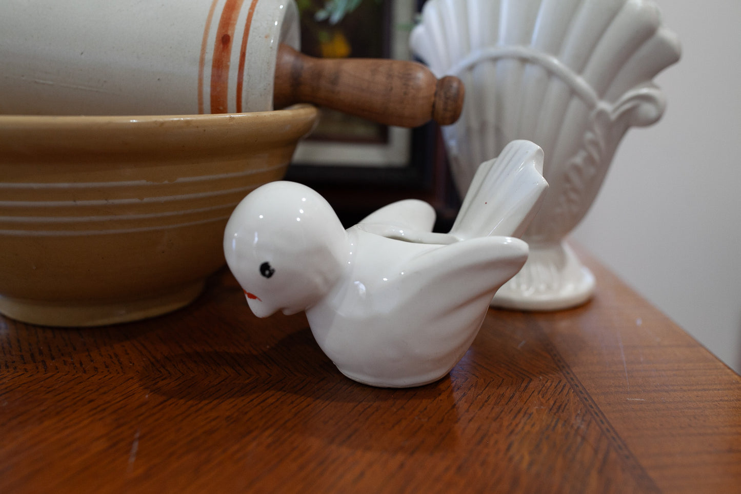 Vintage Bird -Pottery Bird- White Bird Vase