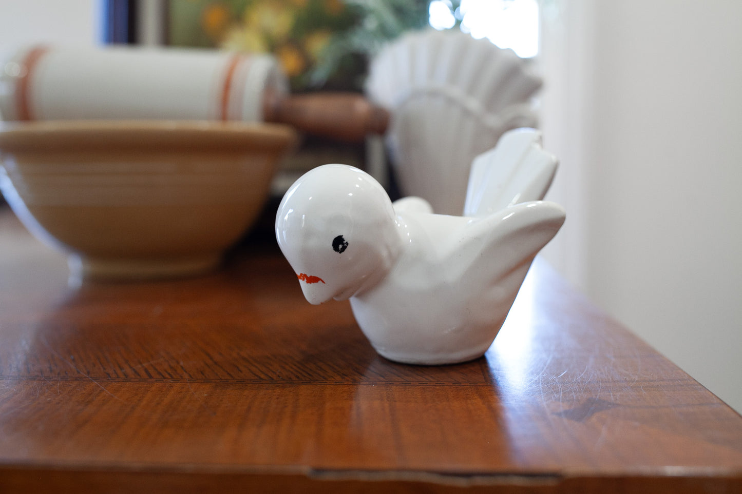 Vintage Bird -Pottery Bird- White Bird Vase