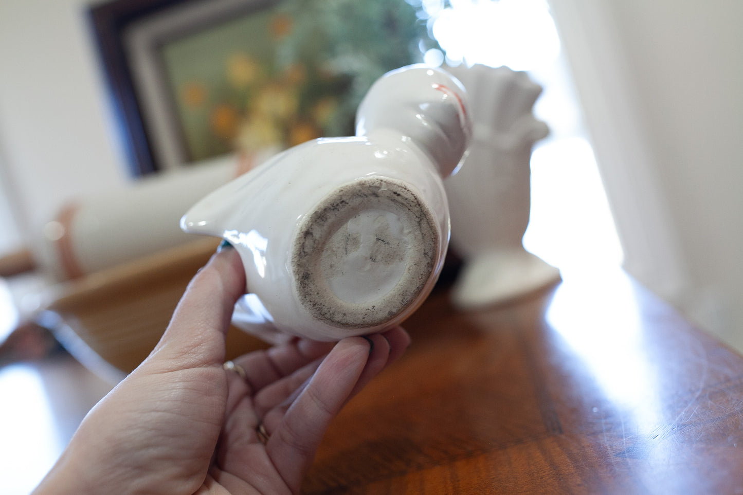 Vintage Bird -Pottery Bird- White Bird Vase