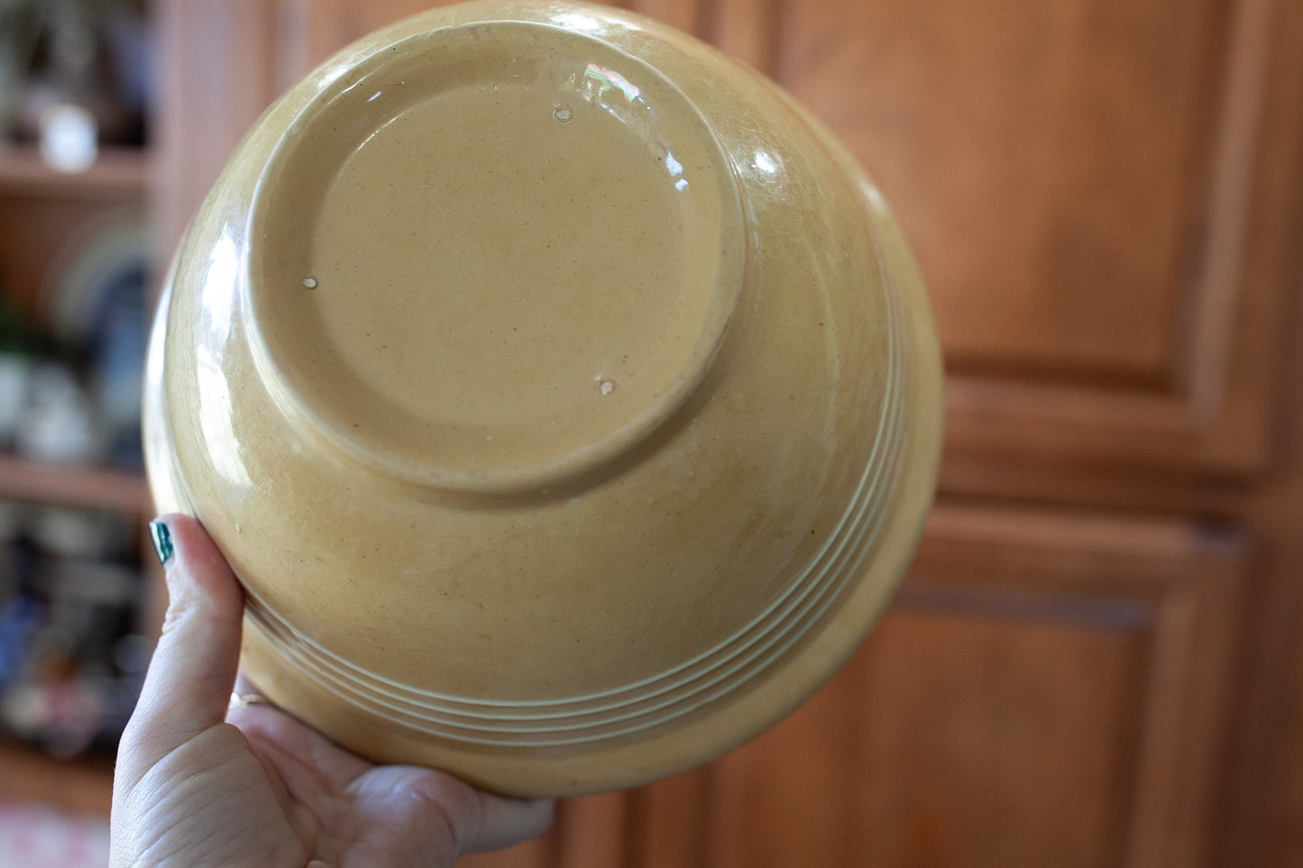 Vintage Yellow-ware Bowl- Yellow Stoneware Bowl with White stripes