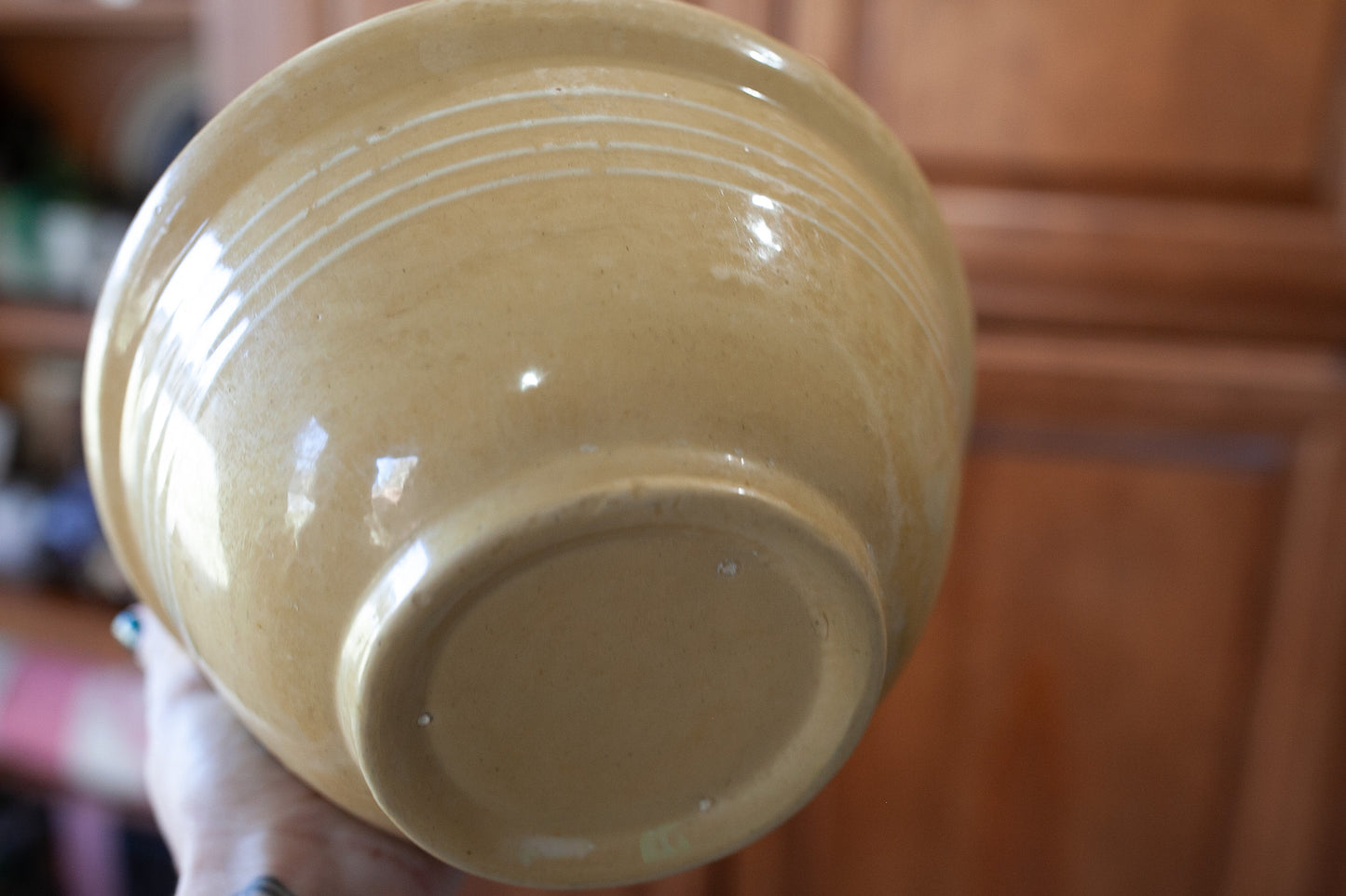 Vintage Yellow-ware Bowl- Yellow Stoneware Bowl with White stripes