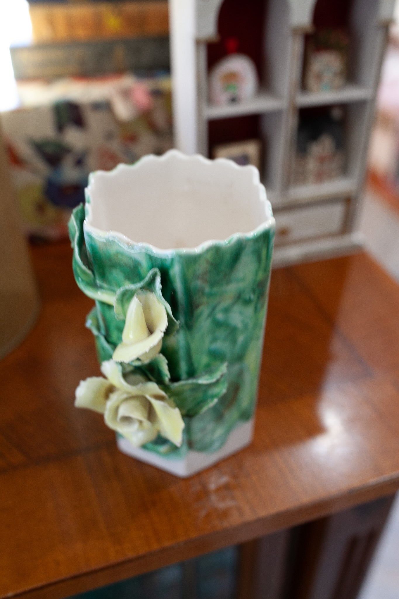 Vintage Vase- Rose- Lora Aileen Ceramics North Hollywood CA Yellow and Green Rose Flower Vase