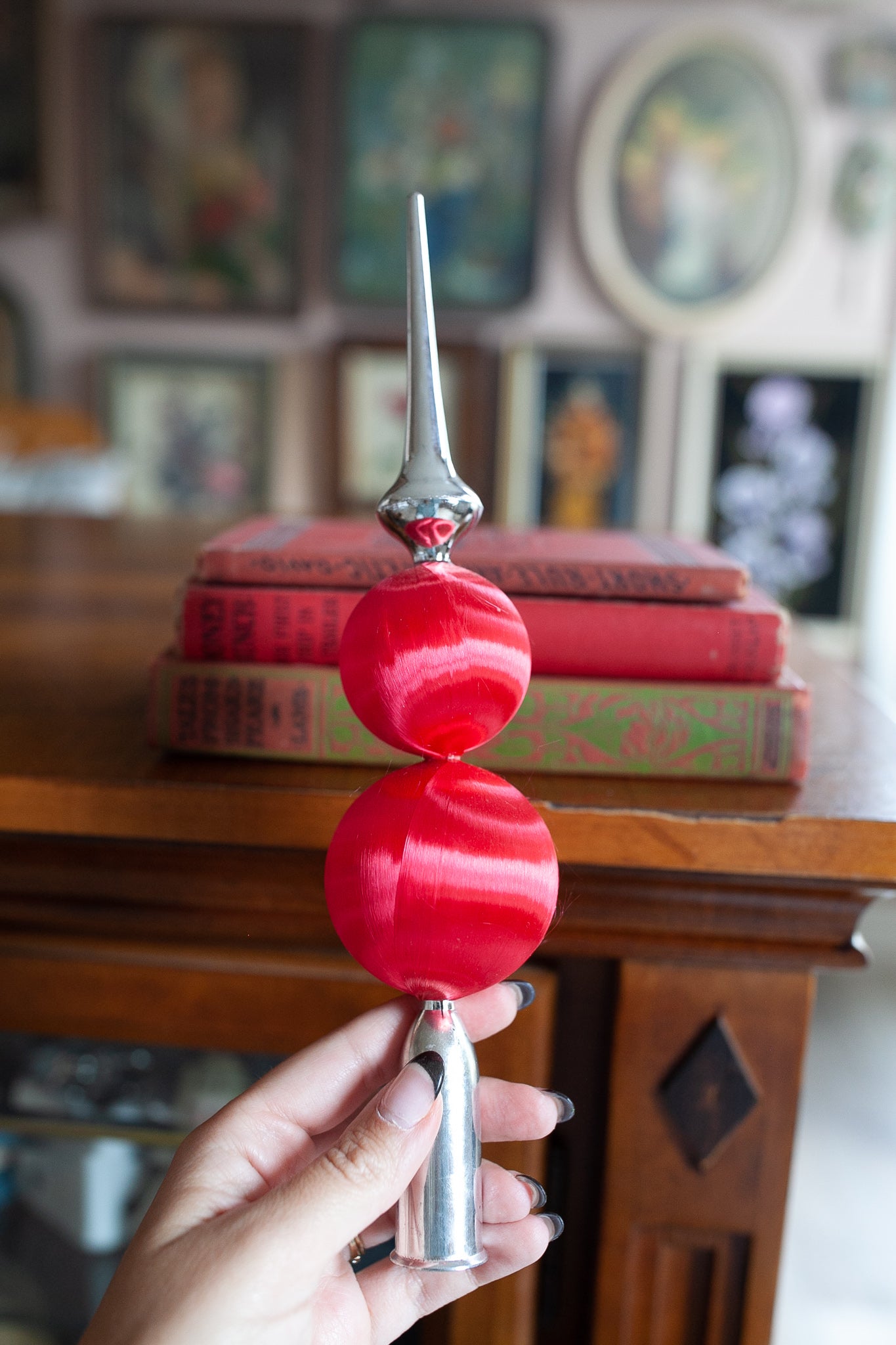 Vintage Tree Topper - Silver and Red Tree Topper -