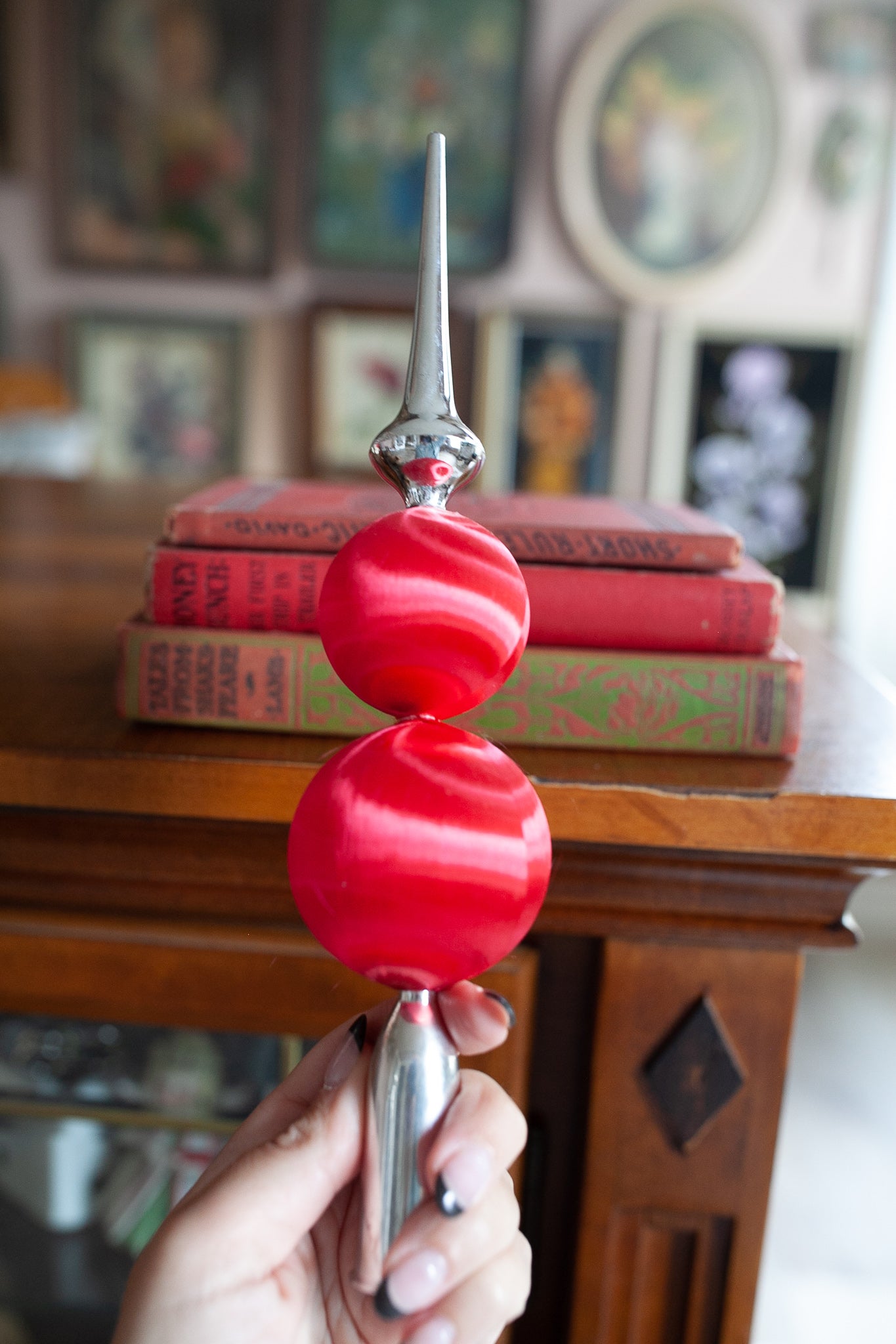 Vintage Tree Topper - Silver and Red Tree Topper -