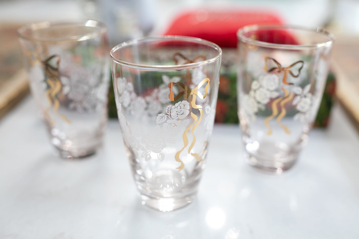 Vintage tumbler glasses called "Rose Classic" by Libbey (x3 glasses)