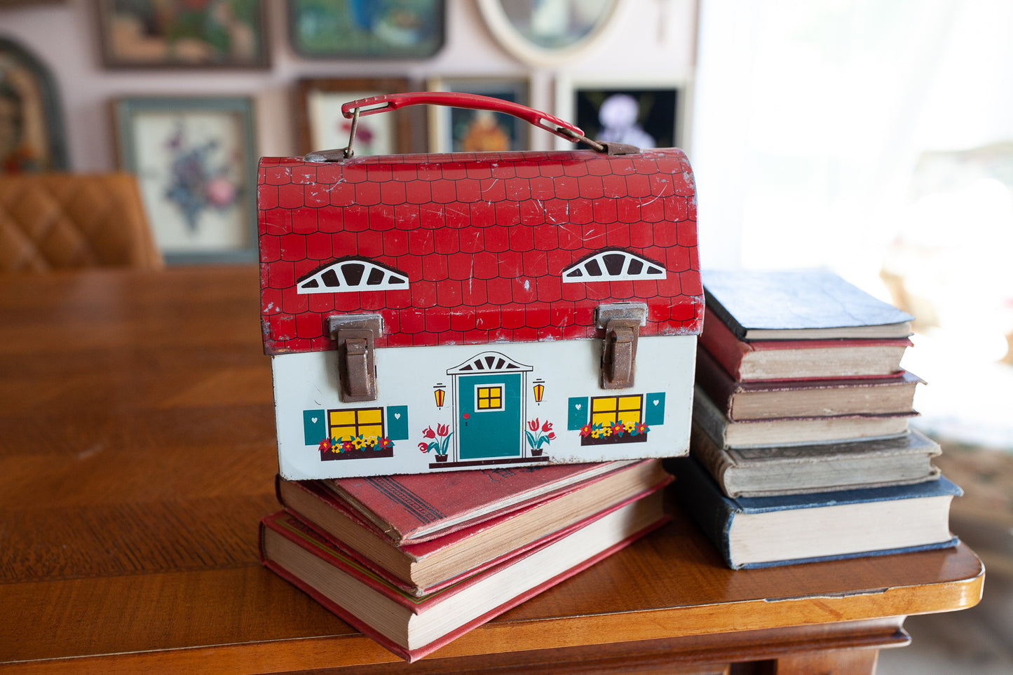 1958 Dutch Cottage Dome Top Lunchbox- House Lunchbox Thermos Brand