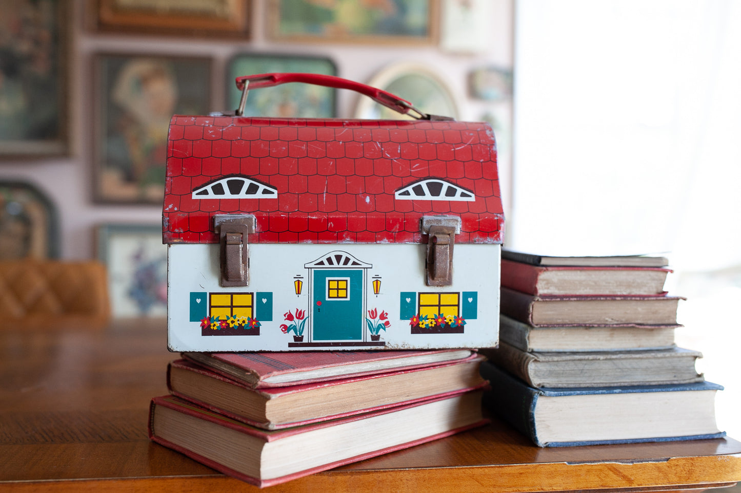 1958 Dutch Cottage Dome Top Lunchbox- House Lunchbox Thermos Brand