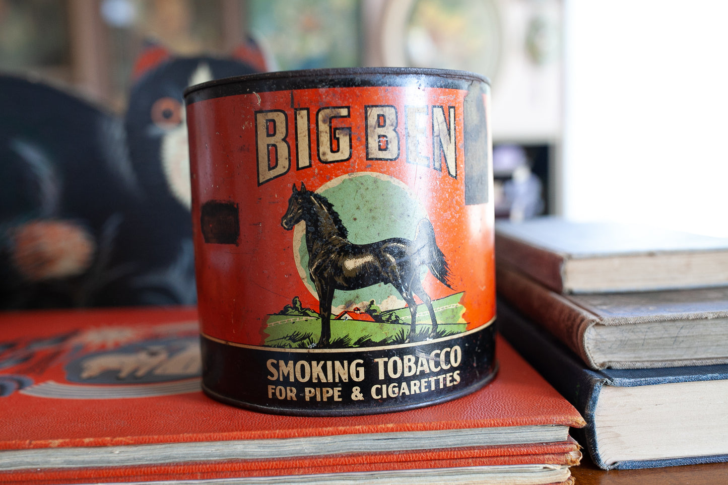Big Ben Smoking Tobacco Horse tin - Orange and Black Horse Tin