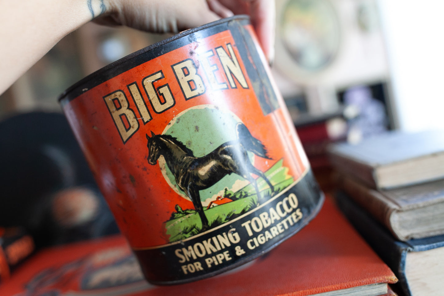 Big Ben Smoking Tobacco Horse tin - Orange and Black Horse Tin