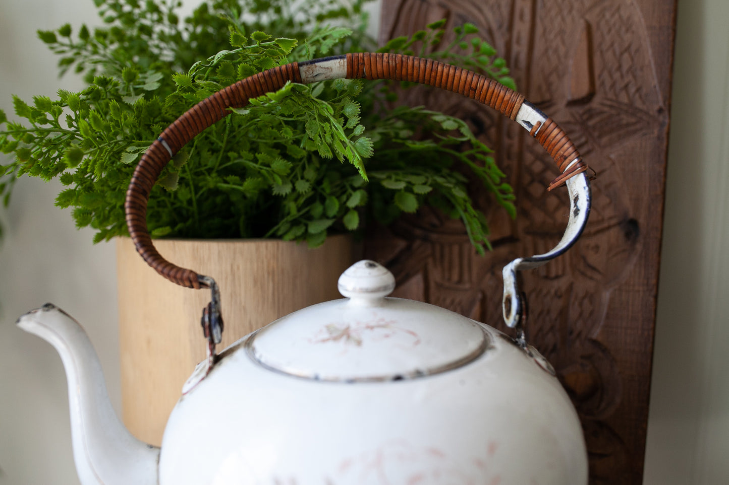 Antique Enamel Teapot - Bird Teapot