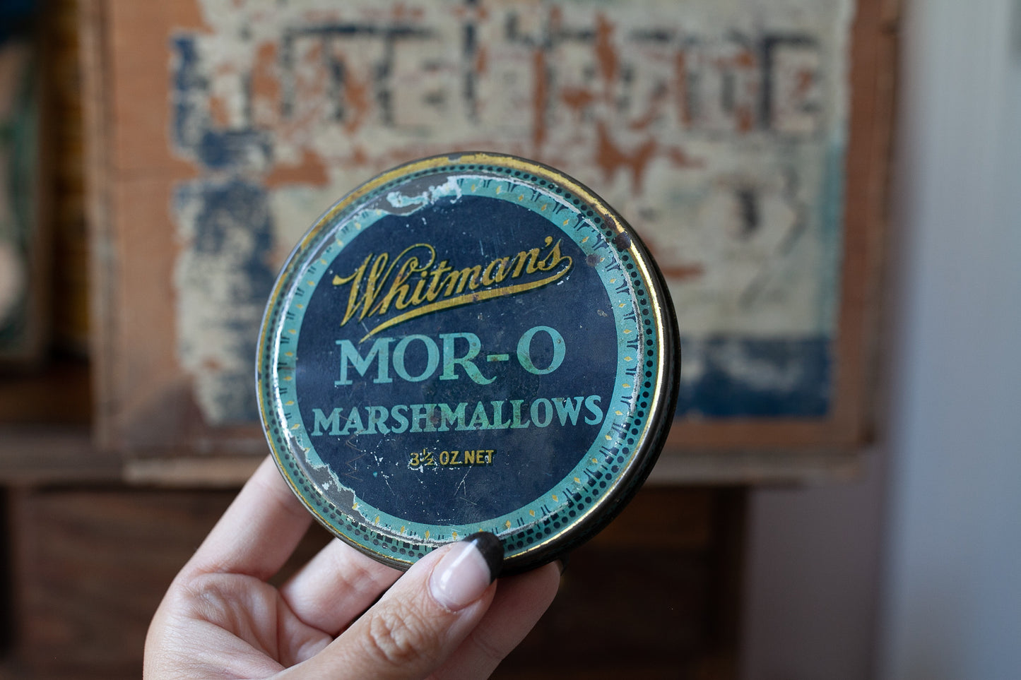 Vintage Marshmallow Tin -Whitman's Mor-O Marshmallows 3.5 oz net Tin