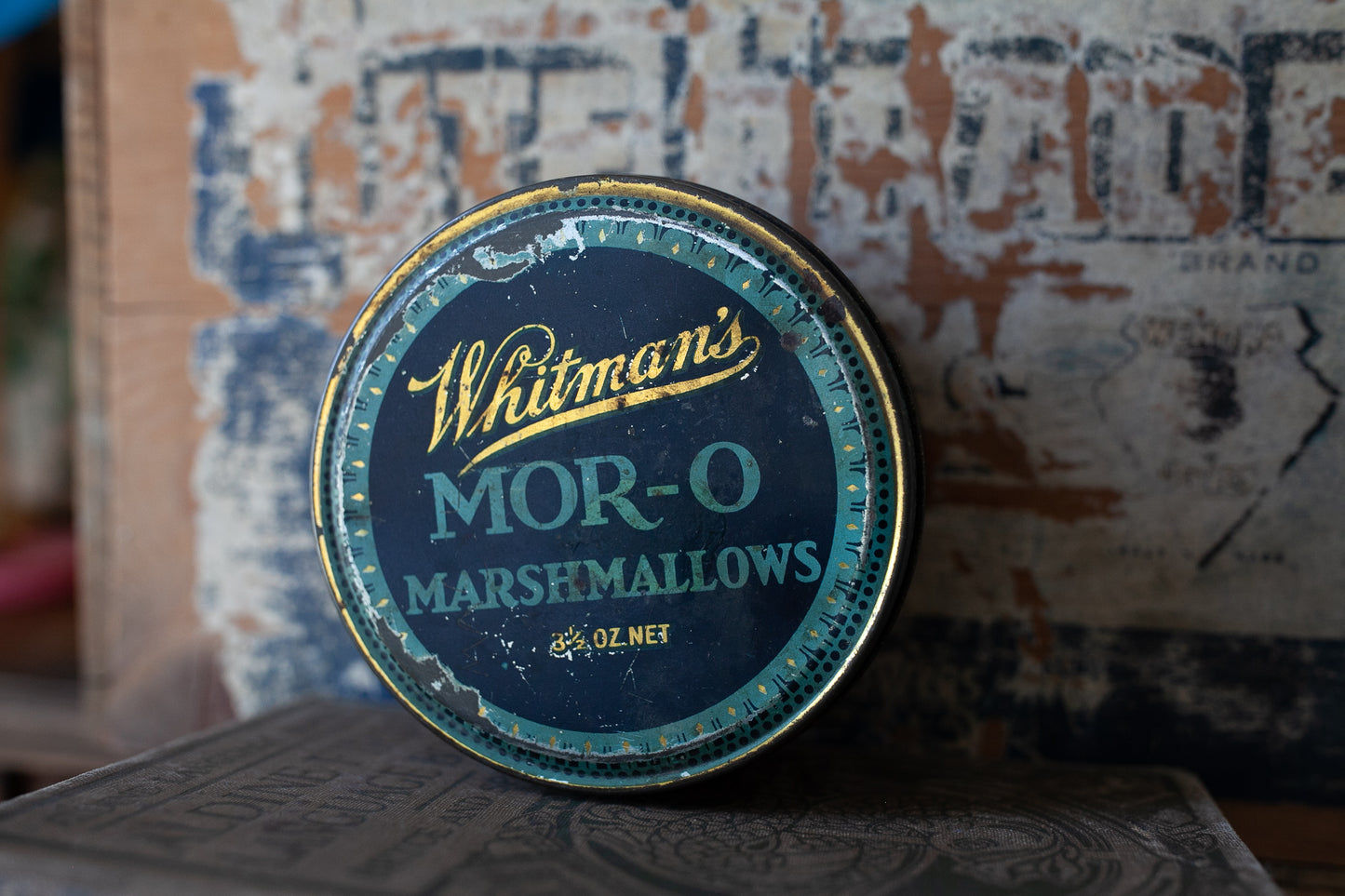 Vintage Marshmallow Tin -Whitman's Mor-O Marshmallows 3.5 oz net Tin