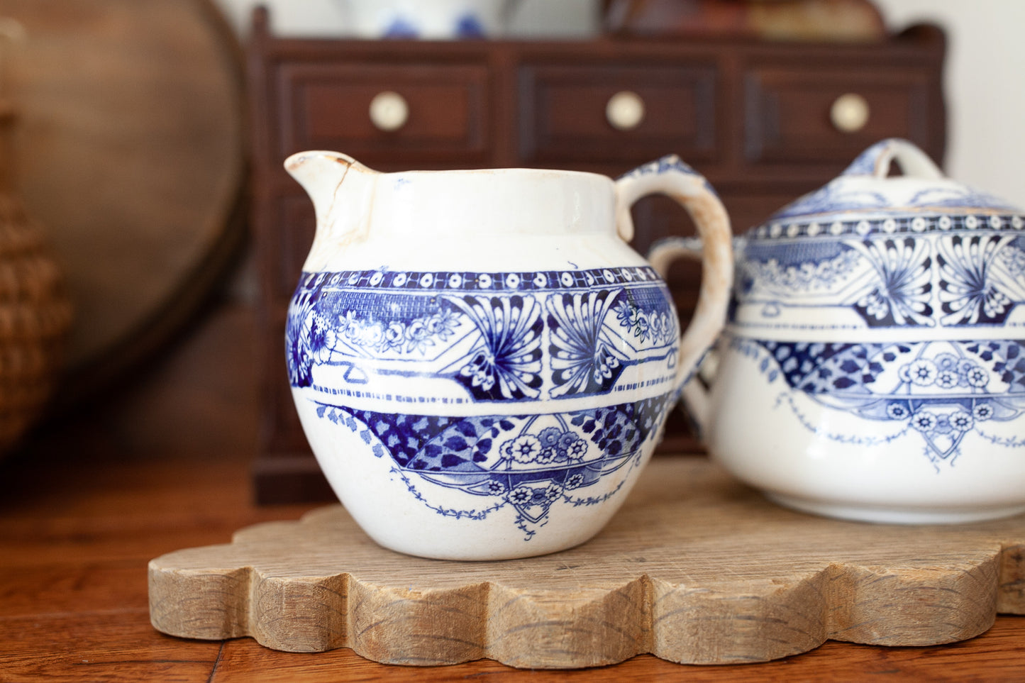 Vintage Blue and White Creamer and Sugar Set