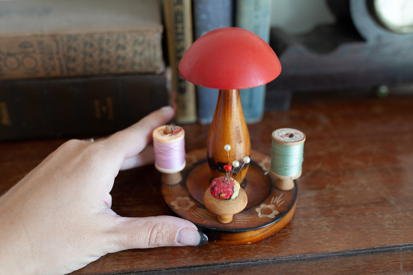Vintage Mushroom - Mushroom Vintage Sewing Caddy - Thread and Pin Holder