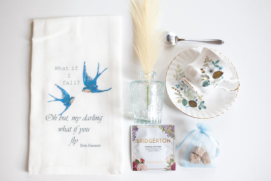 Teacup Gift Box- Tea Towel and Floral Tea Cup Box N- Vintage Gift Set- Mother's Day- Bridgerton -Teacher Appreciation-Gift