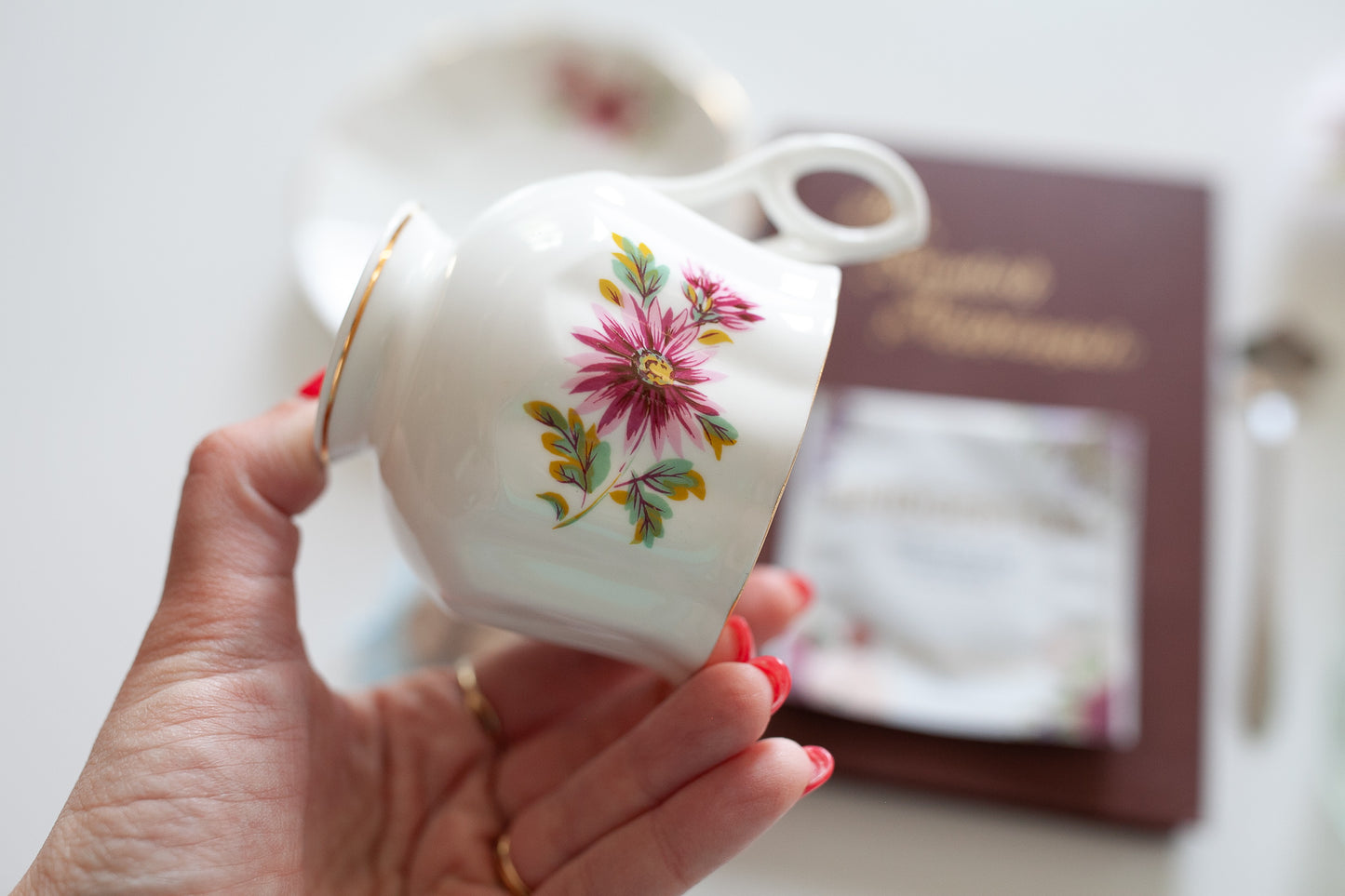 Teacup Gift Box- Book and Floral Tea Cup- Box T- Vintage Gift Set- birthday - Bridgerton -Teacher Appreciation-Gift