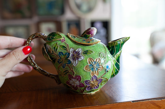 Vintage Teapot - Enamel Teapot -Vintage Metal Cloisonne Pear Teapot