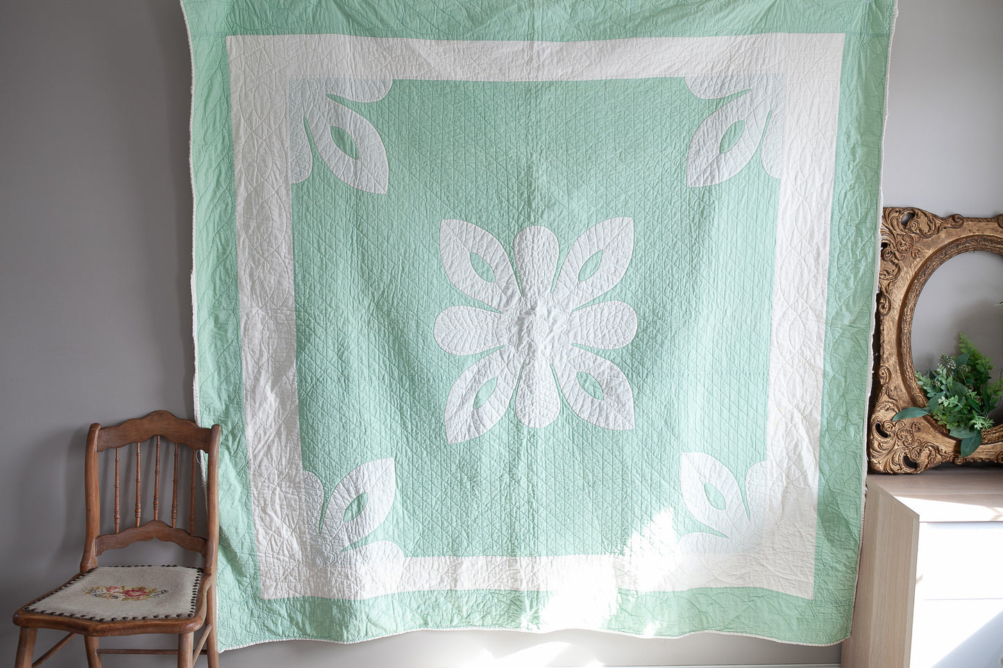 Vintage Quilt - Green and White Quilt