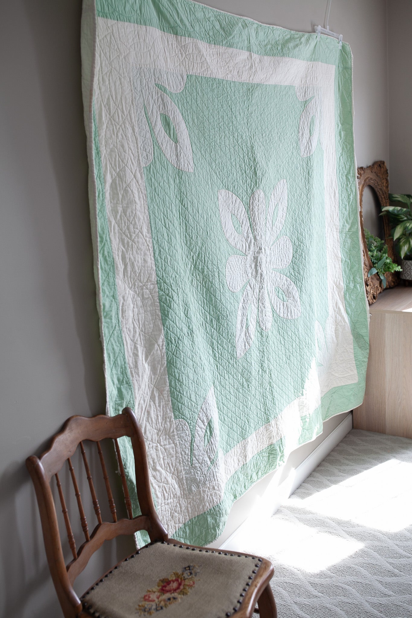 Vintage Quilt - Green and White Quilt