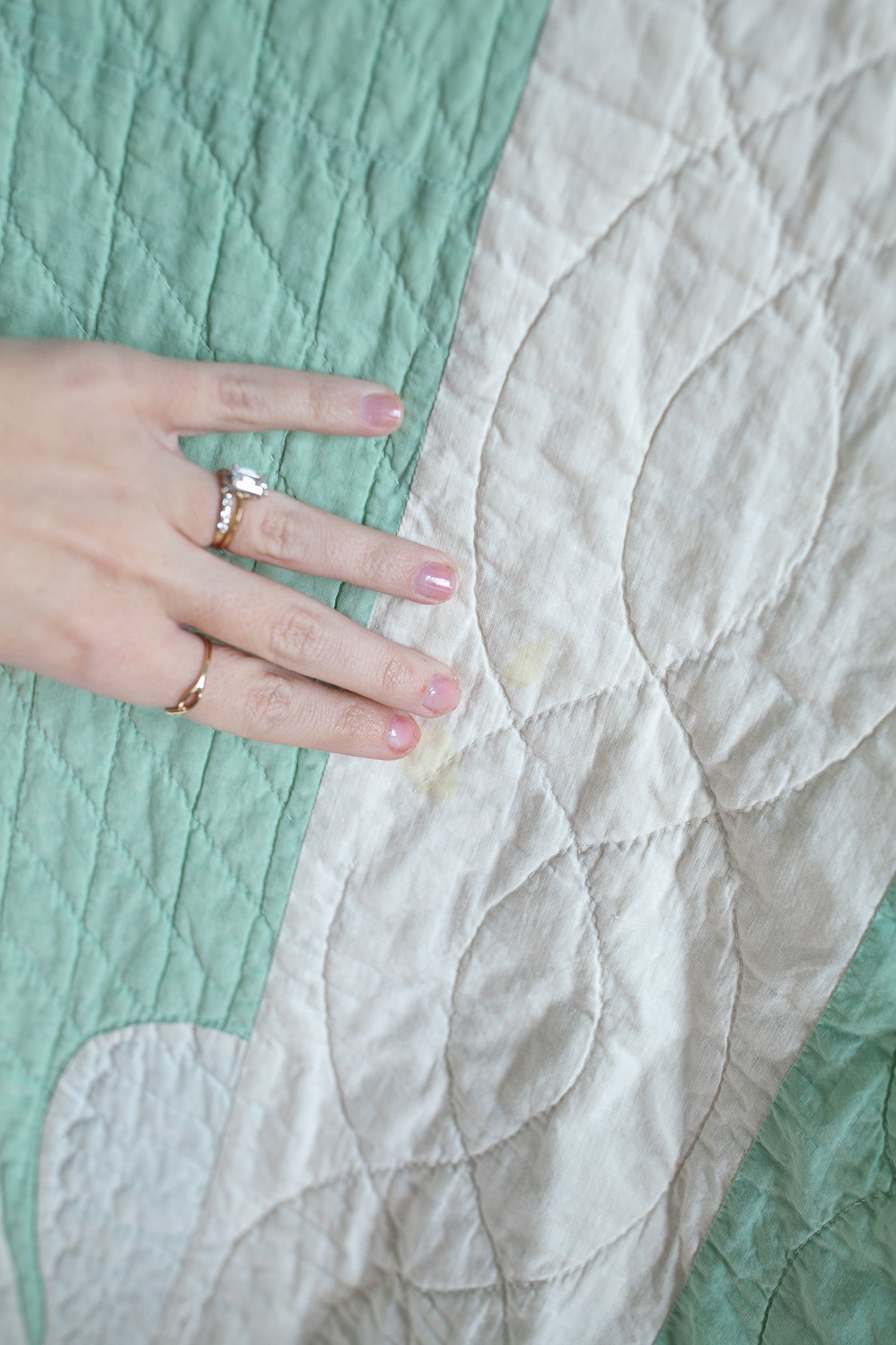 Vintage Quilt - Green and White Quilt