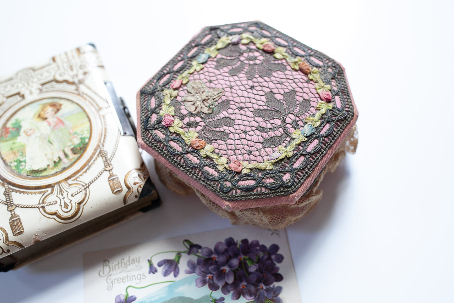 Vintage Trinket Box - Pink Fabric Box