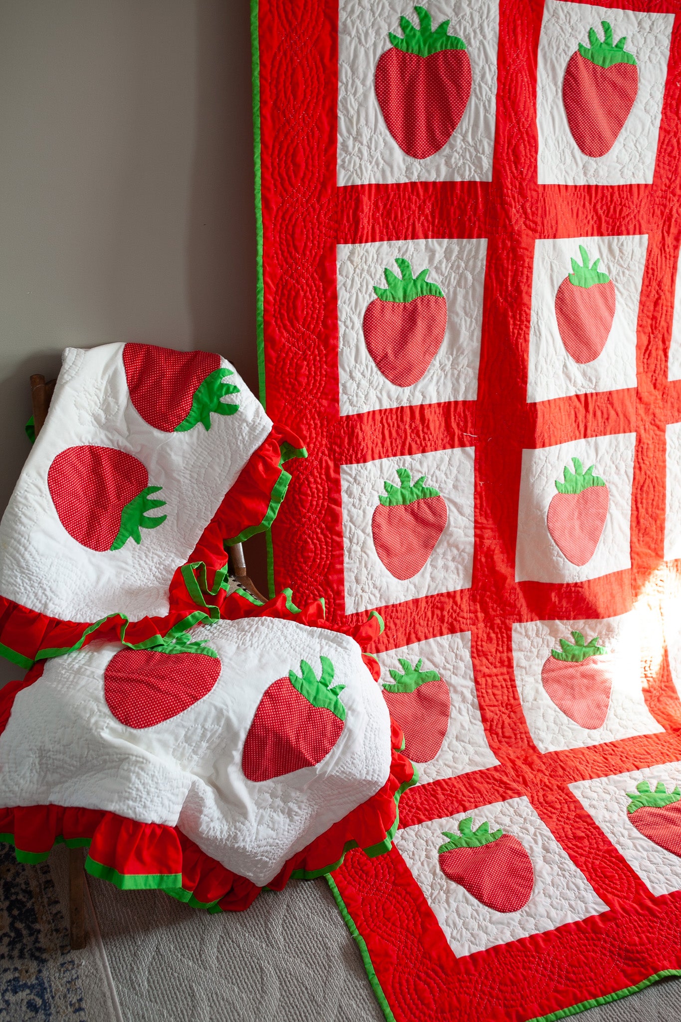 Vintage Strawberry Quilt and Shams-Vintage Quilt