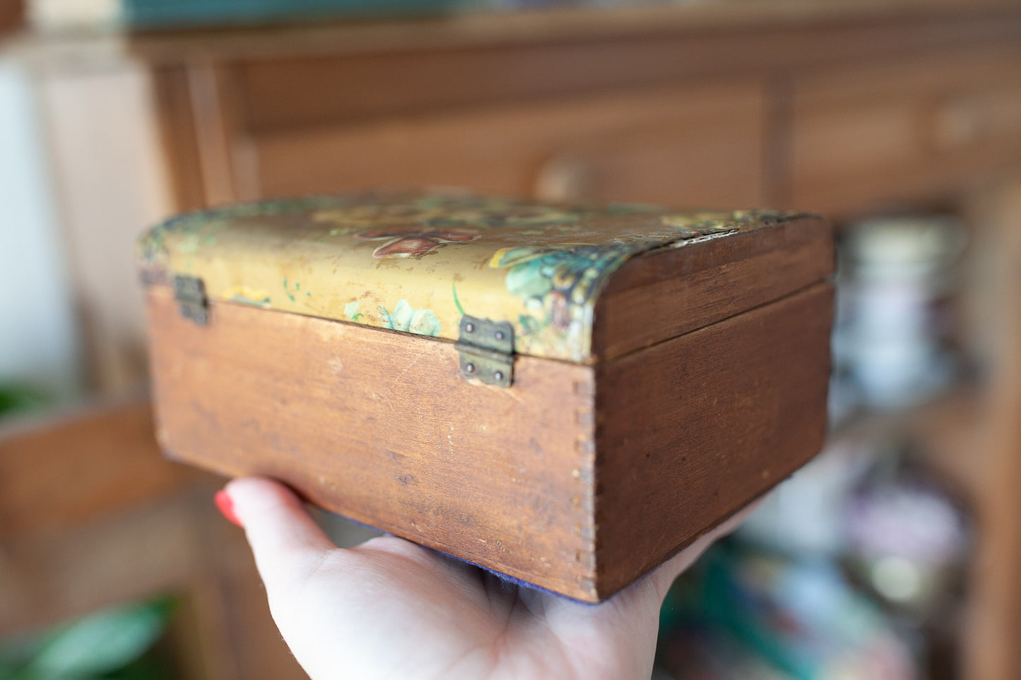 Victorian Celluloid Paper Covered Box -Floral Pansy Box