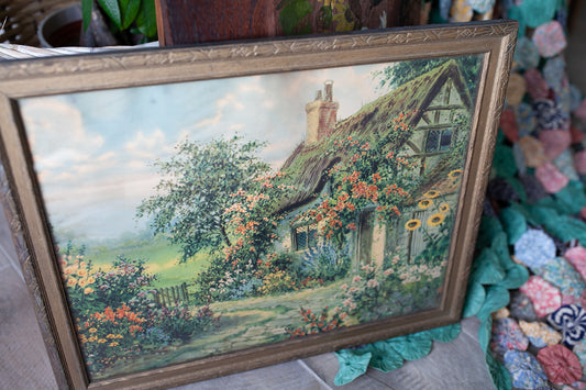 Vintage Cottage Print Framed- Robert Atkinson Fox An old country garden