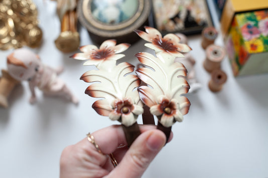 Vintage Curtain Tie Backs- Floral Tie back- Neutral Brown